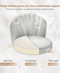 Cross-section of chair cushion showing latex, sponge, and plank layers for Small Round Rolling Desk Chair Armless Design Comfy PU Leather Seat.