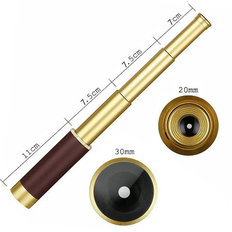 Old School Pirate Spyglass Monocular Telescope 25x30 Zoomable Pocket Size Handheld Collapsible With BAK4 Lens Leather Grip For Kids And Outdoor Explorers For Camping Trips And Sailing, gold and brown