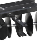 Close-up of Tow Behind Sleeve Hitch Disc Harrow Garden Cultivator For Tractor With 39 Inch Working Width And 11 Inch Discs Black Steel Attachment