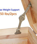 Heavy Duty Toy Box Hinges With Soft Close Lid Support for Wooden Chest shown installed on a wooden box lid, supporting 50 lbs.