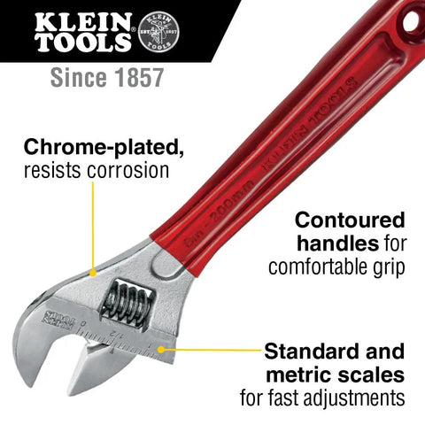 Image of Extra Capacity Adjustable Wrench Built For Tight Spots And Big Jobs, high polish chrome finish, contoured handle detail.