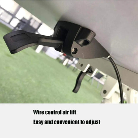 Close-up of wire control air lift on Rolling Laptop Desk With Adjustable Height Stand Ergonomic Portable Workstation.