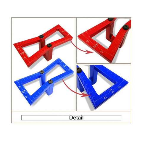 Top Shelf Aluminum Dovetail Marker Tool For Heavy Duty Woodworking Crafts And Shop Projects Slick Precision Guide red and blue tools detail.