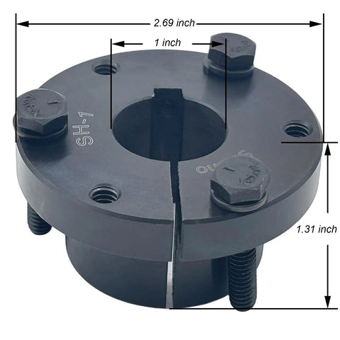 Top Shelf One Inch QD Quick Disconnect Bushing Carbon Steel SH Style Fixed Bore for Pulleys and Sheaves with dimensions shown.