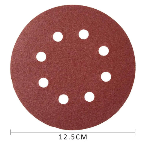 5 Inch Hook And Loop Sanding Disc with 8 holes for dust-free operation, made from heavy-duty alumina abrasive paper.