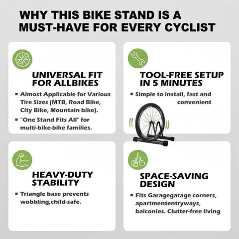 Image showing features of the Beefy Heavy Duty Bicycle Parking Stand Floor And Wall Mounted Rack For Mountain Road And Kids Bikes.