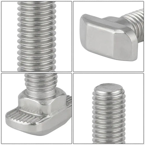 Top Shelf 20-Piece M5 T-Nuts And Bolts Assortment Kit For Aluminum Profiles showing nickel plated M5 bolts with various heads.