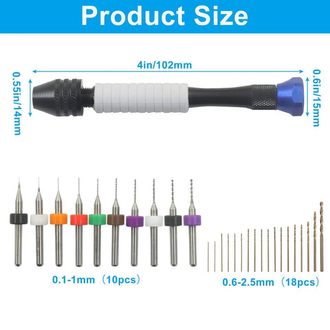 Micro Hand Drill Set With Pin Vise And 56 Precision Bits PCB Cutting Bits And Resin Polymer Clay Jewelry Making Tools