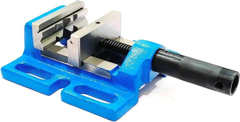 Unigrip Drill Press Vise 4 Inch Heavy Duty Cast Iron Machine Tool Vise, precision ground, blue finish, side angle view