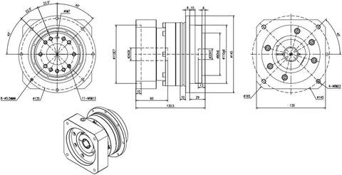 Rock Solid Flange Output Planetary Reducer Gearbox Churning Out Silky Smooth 4:1 To 10:1 Reduction detailed technical drawing with dimensions.