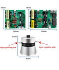 High Power 40KHz Ultrasonic Cleaner Kit for PCB Driver Boards and Circuit Boards With 60W Transducer, includes circuit board dimensions and transducer poles.