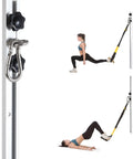 Heavy Duty Adjustable Resistance Band Wall Anchor With Dual Steel Rails And Smooth Glide Carriages For Instant Home Gym Rig Setup Quick Install Mounting Kit No Bands Included, featuring close-up of installation and user exercising.