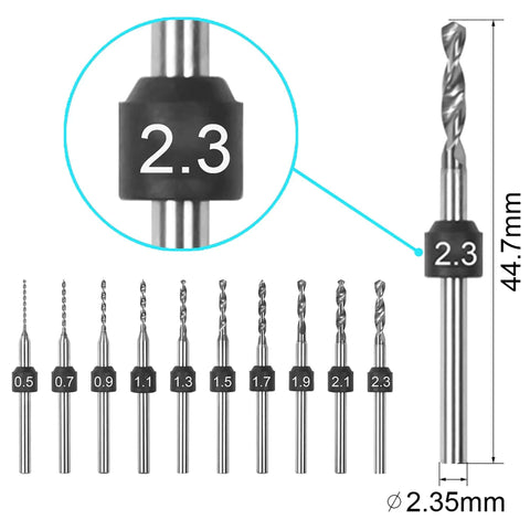PCB Micro Drill Bit Set 0.5mm to 2.3mm Tungsten Carbide Jewelry Drill Bits with 3/32 Inch Shank Size for DIY Projects