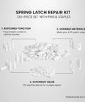 Spring Latch Repair Kit With Pins And Staples For Curtains Blinds And Cabinet Doors 130 Piece Set components displayed