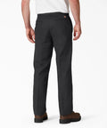 Heavy Duty Mens Straight Leg Work Pants Crafted From Tough Poly Cotton Blend Features Wrinkle Resistant Black Uniform Trousers Built Different For The Daily Grind And Size 29W By 30L, back view.