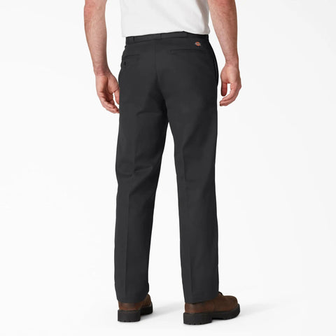 Heavy Duty Mens Straight Leg Work Pants Crafted From Tough Poly Cotton Blend Features Wrinkle Resistant Black Uniform Trousers Built Different For The Daily Grind And Size 29W By 30L, back view.