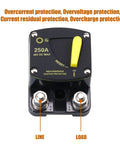 Heavy Duty 250 Amp DC Circuit Breaker For 12V To 48V Systems Waterproof Inline Holder With Manual Reset Switch Surface Mount