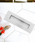 Recessed Sliding Door Handles With Concealed Hardware Stainless Steel Finger Pulls 4 Pack shown on a hexagonal tile surface