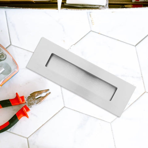 Recessed Sliding Door Handles With Concealed Hardware Stainless Steel Finger Pulls 4 Pack shown on a hexagonal tile surface