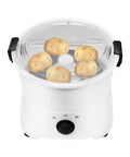 Professional Electric Potato Peeler And Auto Vegetable Spinner with five unpeeled potatoes and lid for meal prep.
