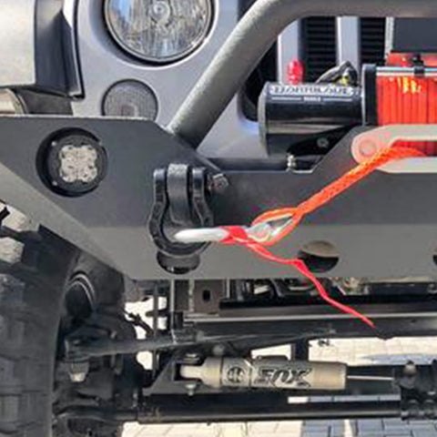 Off Road D Ring Shackles For Recovery, 68,000 Lbs Breaking Strength And 17,000 Lbs Working Load Limit, 7/8 Inch Pin And Washers, Carbon Steel Tow Shackle Designed In The USA For Safe Towing And Secure Trail Recovery on jeep bumper.