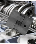 Heavy Duty Three Piece Jaw Coupler Kit Featuring Flexible Spider Insert connects servo motors, showing black composite coupling in machinery.
