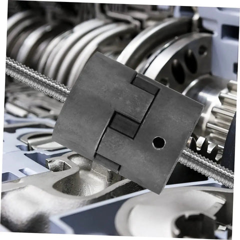 Heavy Duty Three Piece Jaw Coupler Kit Featuring Flexible Spider Insert connects servo motors, showing black composite coupling in machinery.