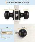 Matte Black Door Knob Set 6 Pack Round Interior Door Handles For Hallways And Closets Non Locking Passage Knobs With Durable Lockset Easy DIY Install And Quick Home Upgrade For Everyday Access diagram showing dimensions