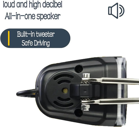 Ultra Bright Waterproof LED Headlight For Electric Bikes, 3 Pin Female Connector, showing built-in tweeter