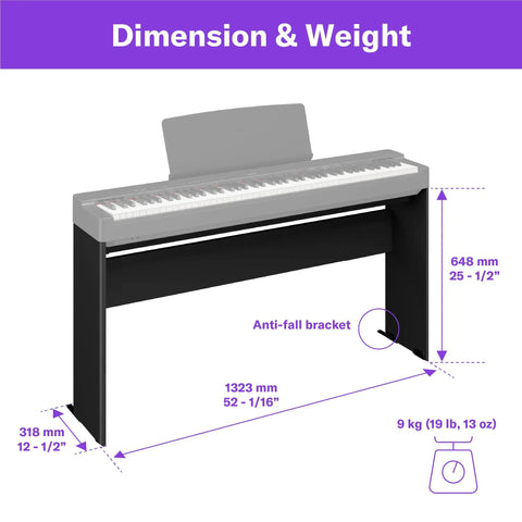 L200B Furniture Stand For P225B Weighted Digital Piano In Black Sturdy 52 Inch Wide Keyboard Stand With 12 And A Half Inch Depth