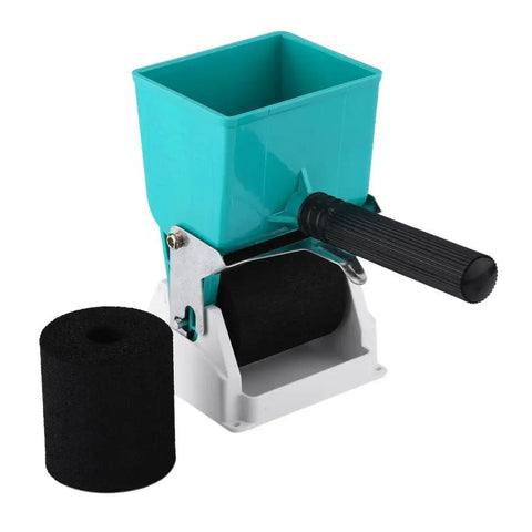 Handheld Adhesive Roller Knock Out Any Woodworking Or Crafting Job Smooth Operator Glue Spreader With Adjustable Flow and Comfortable Non Slip Grip Portable Applicator with blue glue cup and two rollers.
