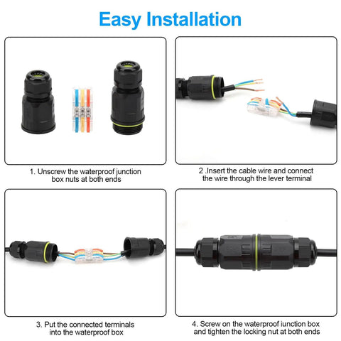 Installation steps for Six Pack IP68 Waterproof Junction Boxes With 3 In 3 Out Lever Wire Connectors For Outdoor Use Fits AWG 28 To 12