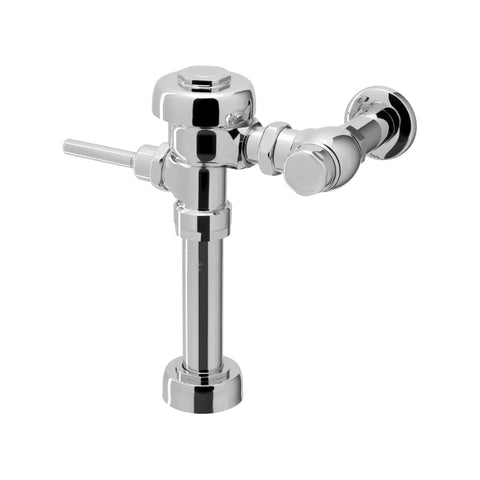 Manual Flushometer For Commercial Restrooms And Applications 1.28 GPF Flush Valve With Single Flush Non Hold Open Handle Top Spud Connection Polished Chrome Finish
