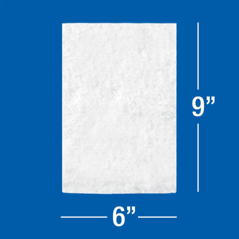 285WHT Nonwoven White Hand Pads 6 By 9 Inches Pack Of 20 For Polishing And Light Cleaning, single pad showing dimensions on blue background