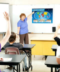 Teacher pointing to Latitude And Longitude Poster For Geography Classrooms Large Format 33 By 23.5 Inches Gloss Paper Bulletin Banner Chart