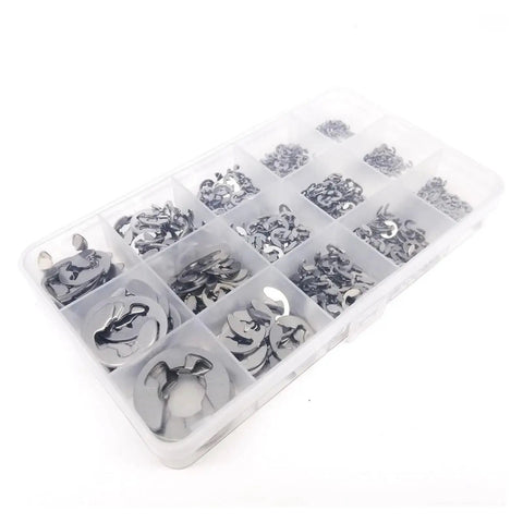 Beefed Up External Retaining Ring Kit In 304 Stainless Steel For Shafts E Clip Circlip Snap Ring Washer 580pcs Set A in a plastic case