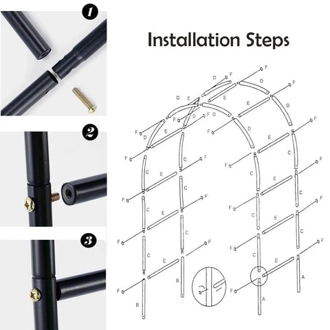 Installation guide for Sturdy 7.3 Foot Garden Arch Built From Heavy Duty Metal With 16mm Tubes And Thick Wall Outdoor Trellis.