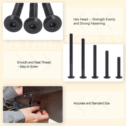 121 Piece M6 Furniture Bolts And Barrel Nuts Set With Hex Key For Baby Crib And Furniture Repairs, bolts and thread shown