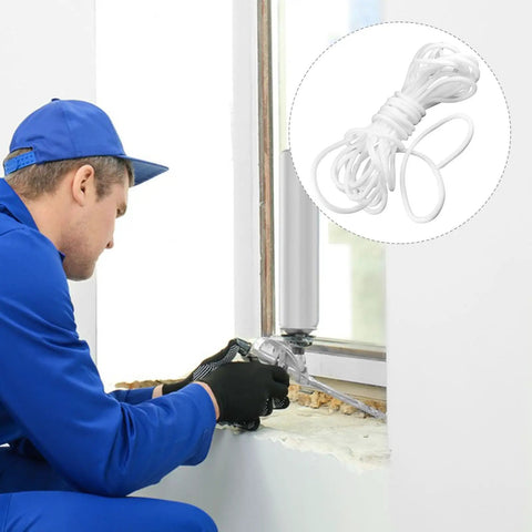 Professional applying Heavy Duty Foam Caulk Saver Strip for Concrete Gaps and Wall Joints in window frame for sealing.