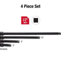 Impact Extension Set For 1/2 Inch Drive, 4 Piece SAE, 3 To 15 Inch Length Range, Cr-Mo Steel, displayed horizontally
