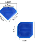 Two Piece Caulking Tool Set For Sealant, Grout, And Caulk Smoothing, Flexible Plastic Tools With 10 Edge Shapes For Kitchen, Bathroom, And Floor Use, Blue, showing detailed measurements and 10 edge shapes.