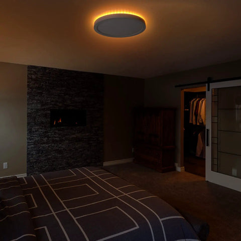 Bedroom with Hella Bright 13 Inch LED Flush Mount Ceiling Light With Night Light Low Profile Round Flat Panel illuminated