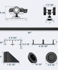5 Foot Heavy Duty Bypass Door Hardware With Finger Pulls, Aluminum Sliding Closet Door Track For Two Door System, Quiet And Smooth Operation, Fits 1 3/8 To 1 3/4 Inch Doors, Easy Install, Black Finish illustration with dimensions and components
