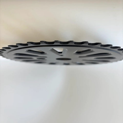 Side view of Beefy One Piece Crank Bicycle Chainring Sprocket Set 36T 40T 44T One Half By One Eighth Inch Steel Black Model 2