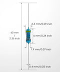 Diagram showing dimensions of resistor from 1000 Piece Resistor Kit Pro Grade Metal Film 0.25W 1 Percent Tolerance.