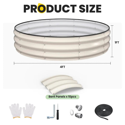 Heavy Duty Galvanized Raised Garden Bed 4x4x1 Ft Round Metal Planter Box For Outdoor Garden With Open Bottom Rust Resistant Steel