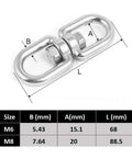 M8 Double Ended Swivel Eye Hooks Crafted From Premium 304 Stainless Steel Heavy Duty Shackles For Secure Towing And Rigging Built Tough With Rock Solid Rust Proofing Perfect For Boats And Work Trucks, showing dimensions.