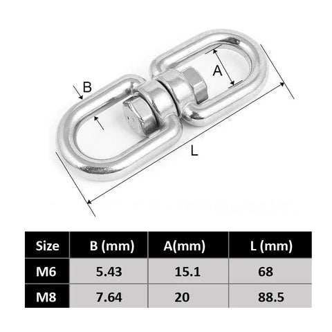 M8 Double Ended Swivel Eye Hooks Crafted From Premium 304 Stainless Steel Heavy Duty Shackles For Secure Towing And Rigging Built Tough With Rock Solid Rust Proofing Perfect For Boats And Work Trucks, showing dimensions.