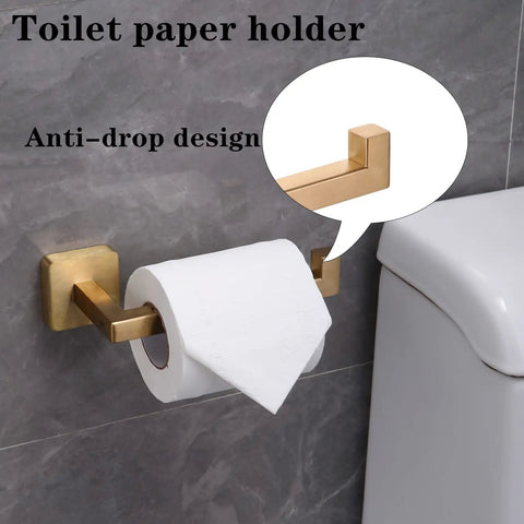 Brushed Gold 4 Piece Bathroom Hardware Set Built From Stainless Steel SUS304 Wall Mounted Includes 16 Inch Towel Bar Toilet Paper Holder