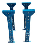 Heavy Duty Adjustable Conveyor Support Legs Two Pack Heights Lock From Twenty Six To Thirty Two Inches, blue steel legs.
